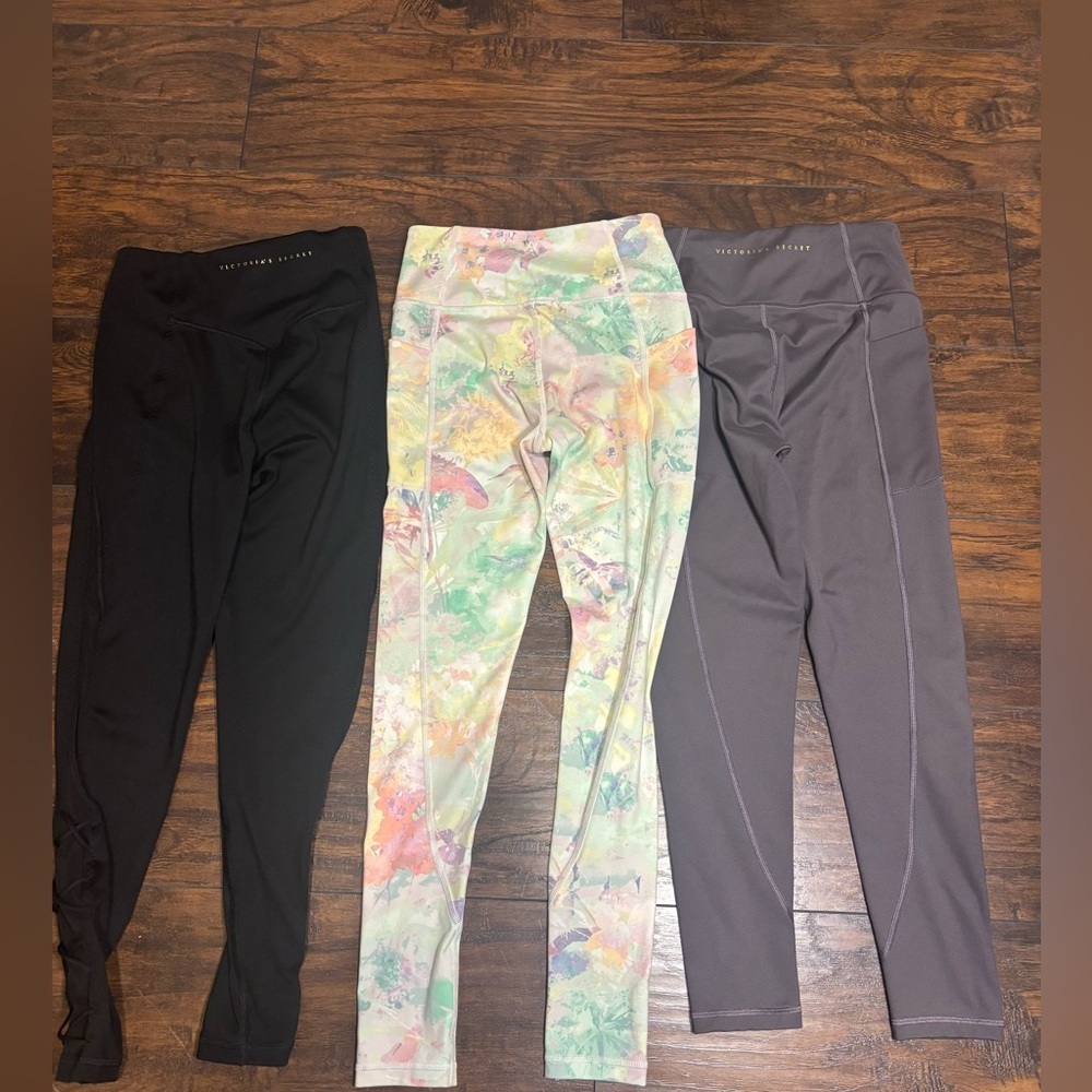 3 pairs of Victoria Secret Leggings. 2 are size 4 and one is size 6. Very nice